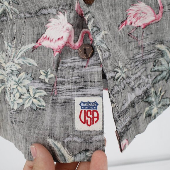 Iron and Resin Shirt Men's Large Button Up Flamingo tropical palm Reverse Print - Picture 4 of 12